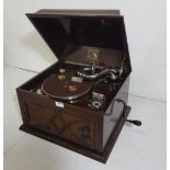 A 1930s His Master's Voice mahogany cased table-top gramophone