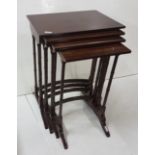 Nest of 4 graduating Mahogany Tables, on spindle legs, 50cm widest, the tops ebony inlaid