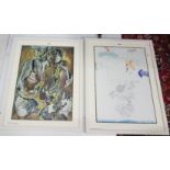 Framed reproduction print, Figures with Fish, Print, Framed, 33x25 (frame size) & Framed