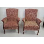 Pair of Victorian Balloon Back Dining Chairs, cabriole legs, blue fabric covered seats