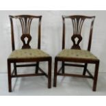 Pair of Chippendale Design Dining Chairs, needlepoint padded seats