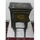 Nest of 3 mid 20th C Chinese lacquered Tables, each featuring painted dragon designs on green