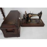 Singer Hand Sewing Machine, in original oak carrier case (lockable)