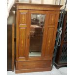 Edwardian Wardrobe, bevelled mirror door, with lower drawer, polychrome urn and musical designs, 1.
