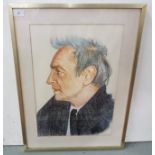 Vicky Crowley - Portrait of Tom Murphy, Wash & crayon, Signed, lower right, Framed, 28x181/2 (frame