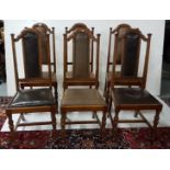 A set of 6 early 20th century walnut high back standard dining chairs, upholstered in leather on