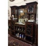 Late 19th C Rosewood and satinwood inlaid Chiffoniere, the upper mirrored back having 2 doors with