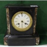 Edwardian Black Slate Mantel Clock with grey marble corners, white dial (not working)