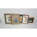 Set of 3 Floral Needlepoint Pictures, 3 floral Collages and 2 Needlepoint Ladies (8)