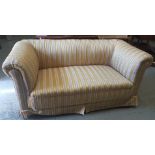 Victorian Chesterfield on turned legs, yellow floral striped fabric (very well covered), 1.7m w x