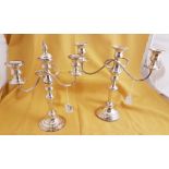 Pair of good quality silver plated 3-branch Candelabra, complete with candle holders