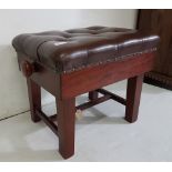 Leather upholstered mahogany rectangular adjustable piano stool