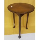 Edwardian mahogany & inlaid triangular drop-leaf occasional table on sq tapering supports with