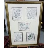 Alex Hogg - The Provinces of Ireland, Gilt Frame, 32x35 (frame size) & Five (5) Maps of Ireland,