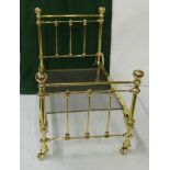 Miniature Victorian style brass Bedstead with base and irons, 63cm w x 38cm d
