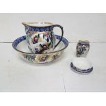 Losol ware Jug & Basin with Soap Dish and Toothbrush Holder decorated with butterflies and