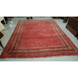 Red ground Wool Floor Rug, 2.2m x 3.2m (some wear)