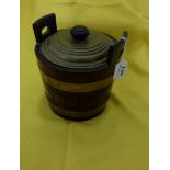 Small circular rosewood ice bucket with a lid, double brass banding (in the form of a well bucket,