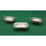 3 Piece Italian Silver Condiment Set (stamped 800), including a pair with hinged lids and handles