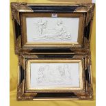 2 Pairs of modern Cherub Group Wall Pictures, nicely framed & a pair of Marble Design Wall
