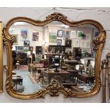 19thC Style gilt framed Wall Mirror, with bevelled plate, shaped borders, 118cm w x 95cm h