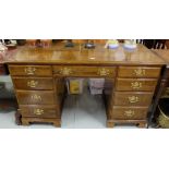 “Ethan Allen” Georgian replica Writing Desk, 3 upper drawers over 2 side drawers, bracket feet, 1.4m