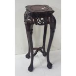 Oriental cherrywood carved Plant Stand with shaped top on 4 ball and claw feet, 33cm h x 32cm w