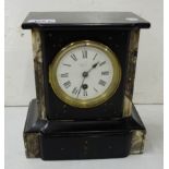 Slate and marble Bishop and Son, Towbridge Clock with key, white dial with grey marble corners, 23cm