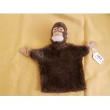 Early STEIFF Jacko the Monkey Hand Puppet with brown mohair fur (Steiff button in ear), 23cm long