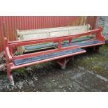 Large Oak Pew Design Bench 9ft 6”long & a pine bench painted red (split in 2), 13ft originally (2)
