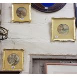“Country Cottages” Watercolours, framed circular, a set of 4, 3 initialled L.M.T. 1922, one signed