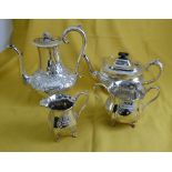 4 piece similarly ornately styled tea, coffee pots, sugar and cream jug (4)