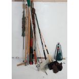 Selection of Fishing Rods, a Net and Umbrella