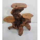 Set of 2 Indonesian carved root 3-tier Plant Stands & a similar Coffee Table (3)