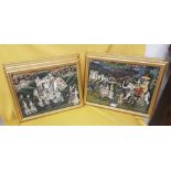 Set of 5 Oriental Prints, Romantic and Elephant scenes in similar gold frames, each 38cm x 50cm (5)