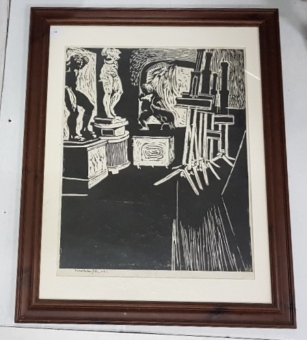 Michael Anthony Little - Art Gallery, Linocut, Signed, lower left, Framed, 35x28 (frame size)