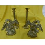 Brass Ware - matching Pair of Barley Twist Candlesticks & a Pair of Phoenix Shaped Fire Dogs (4)