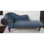 William IV mahogany framed Chaise Longue, turned rondel to side arm on turned front and back legs,