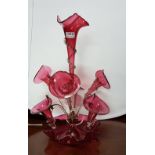 Beautiful Victorian red glass Epergne/Table Centrepiece, the tall cone shaped centre surrounded by