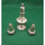 Matching Pair of Birmingham Silver Pepper Pots 8cm high, nicely shaped with ribbed borders & bun