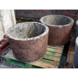 Pair of red dashed Commercial Concrete Planters, 71cm dia x 50cm h (2) & Pair of grey dashed