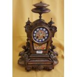 Antique gilt metal Mantel Clock with painted porcelain face and musical panel, Regency lady