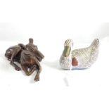 Cold bronze Table Figure of a seated Greyhound, 16cm w x 8cm h and a coloured Cloisonne Figure of