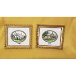 Louise Southan, Thatched cottages in the countryside - pair minature oval watercolours signed &