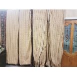 Two Pairs (four curtain panels) of Good Quality Heavy Fabric Curtains, beige ground with gold and