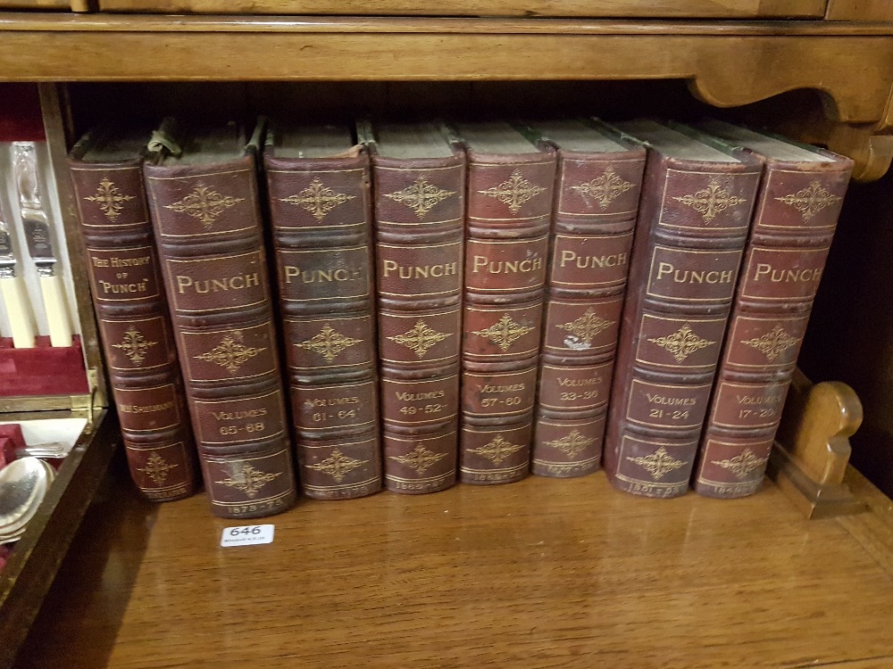 Books - Set of 7 Volumes of leather-bound Punch from 1851 - 1875 (not inclusive), pub'd London