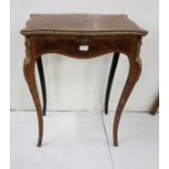 Late 19th C French burr walnut Dressing Table, the serpentine shaped top with brass mounts opening