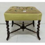 Victorian mahogany square Footstool with Berlin woolwork seat raised on cabriole supports with