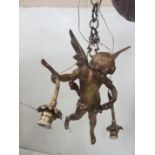Bronze Ceiling Light in the form of a cupid supporting 2 light branches complete with ceiling rose