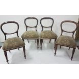Set of 4 x Victorian mahogany balloon back Chairs, green floral fabric (4)